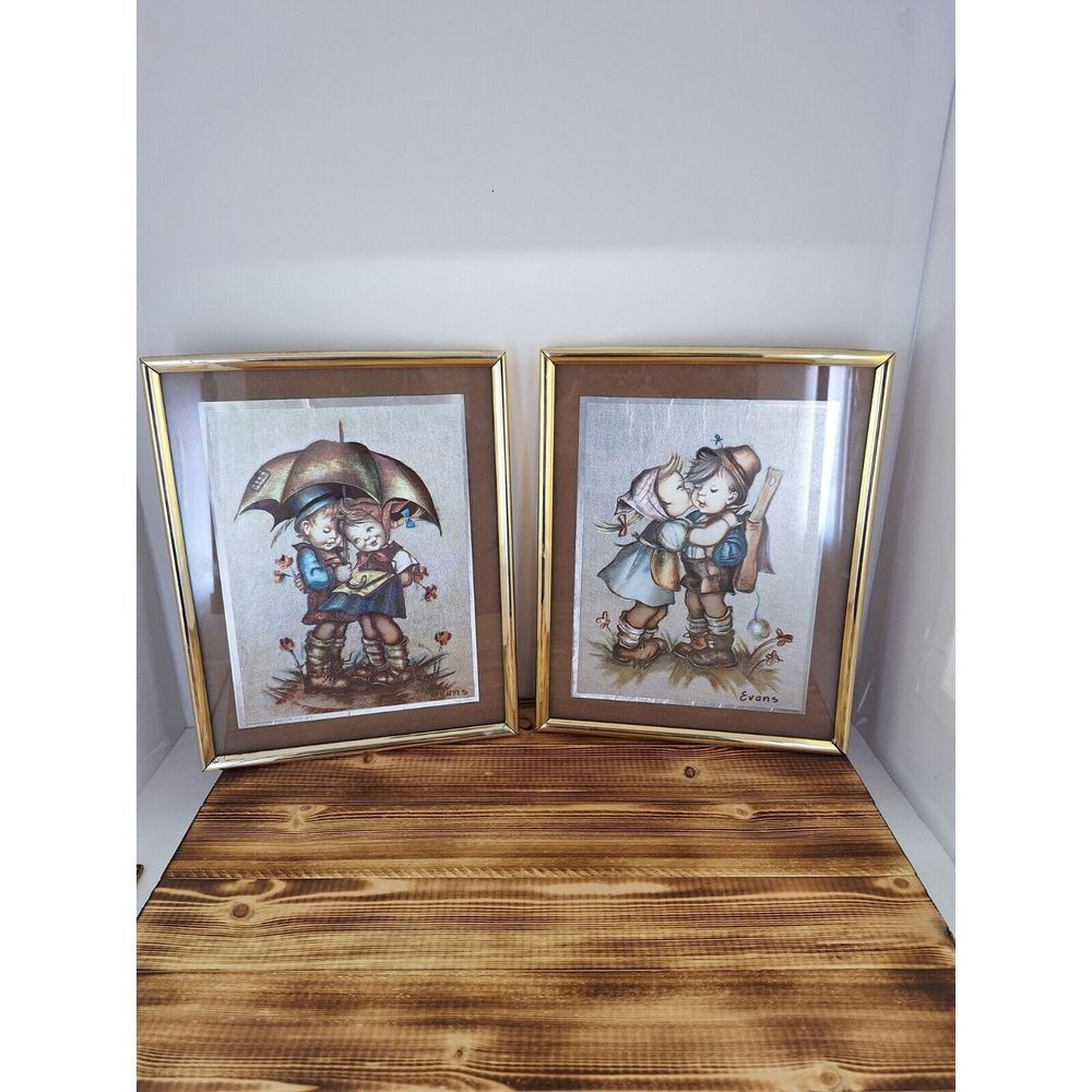 Vintage Hummel Evans Iridescent Foil Portraits of Children Wall Art Prints 9x7"